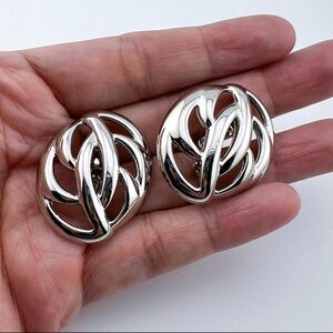 Vintage Napier Silver Tone Round Clip-On Statement Earrings with Screw Backs